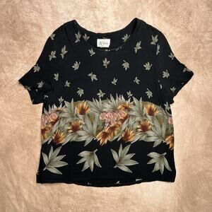 Vintage 90s K Petite Tiger Jungle Print Shirt Floral Leaf Print Animal Safari
